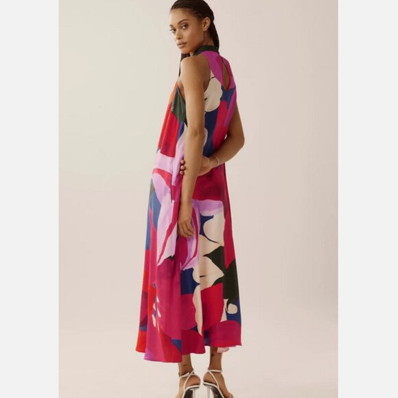 Farm Rio Anthropologie Halter Maxi Dress Floral Watercolor Size XL NWT - Picture 4 of 5
